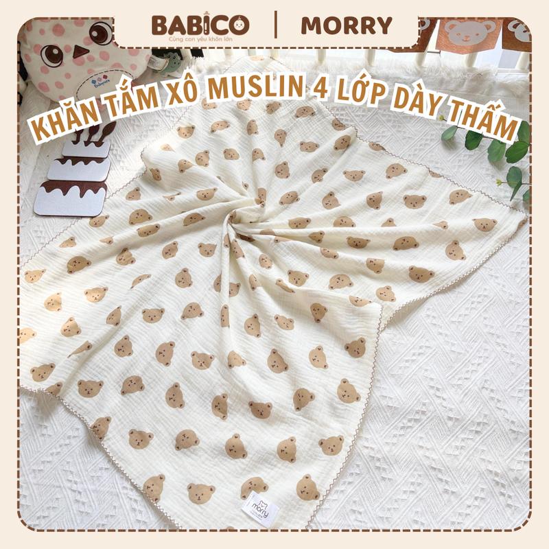 Khăn tắm xô Muslin đa năng cao cấp  MORRY 4 lớp  dày dặn mềm mại thấm hút tốt cho trẻ sơ sinh và trẻ nhỏ.  KHĂN TẮM MORRY  
