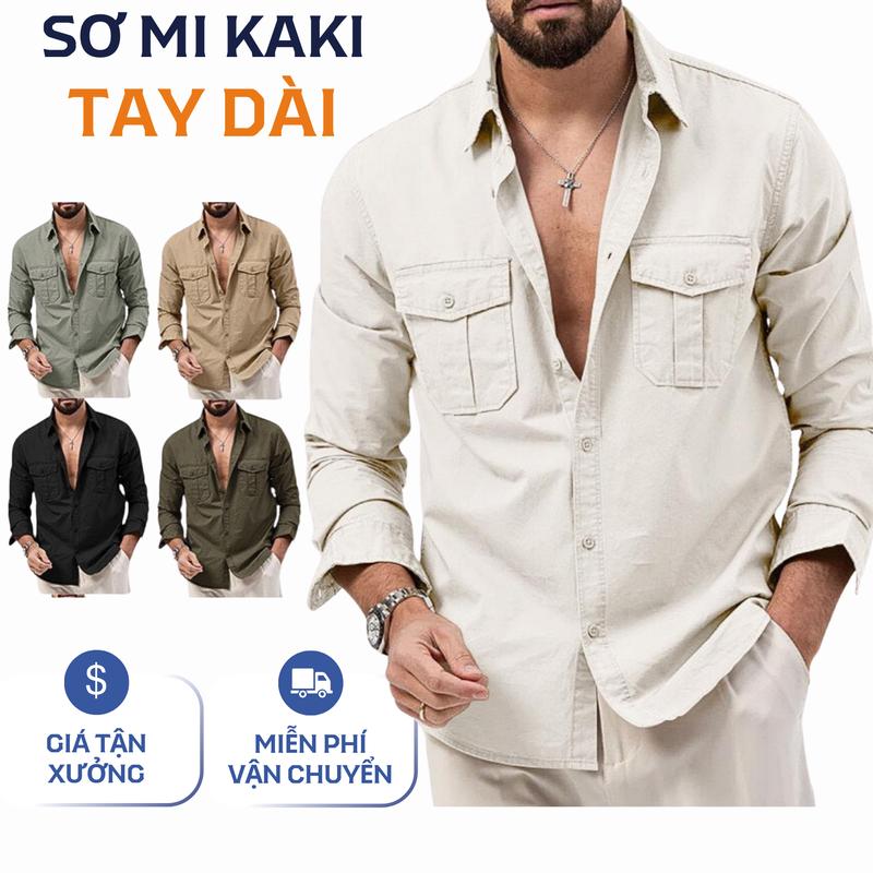 Gen Alpha Áo Sơ Mi Kaki Nam Dài Tay Form Rộng Cao Cấp Chất Liệu 100% Cotton Thoáng Mát Dễ Phối Đồ