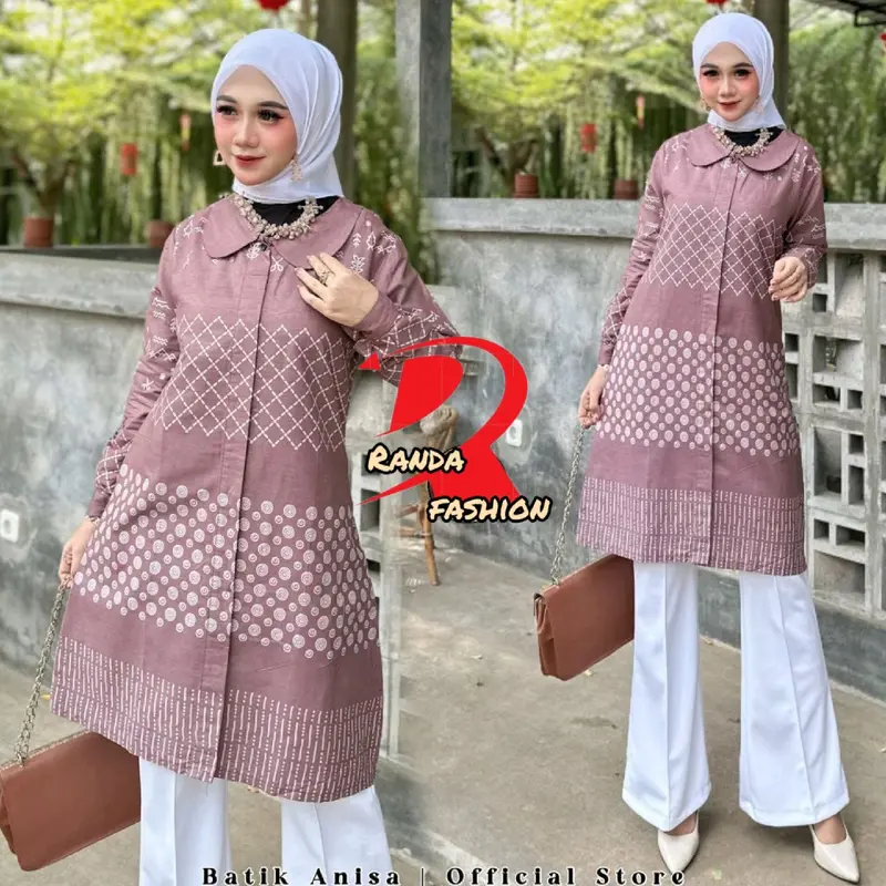 Tunik batik modern Tunik wanita motif Tarbaru seragam guru wanita baju atasan tunik kancing depan busui friendly Katun Panjang Dewasa Remaja Kain Kerja Dress Muslim 4