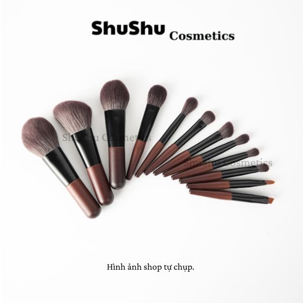 Bộ Cọ Trang Điểm Cá Nhân 12 Mini Cọ Thân Gỗ Chắc Chắn Kèm Theo Túi Đựng Tiện Lợi SHUSHU COSMETICS