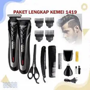 PAKET LENGKAP Alat Cukur Rambut Elektrik /Hair Clipper 3in1 Kemei KM 1407 Alat Pencukur Kumis Jenggot Bulu Hidung free Gunting sasak pisau cukur dan sisir