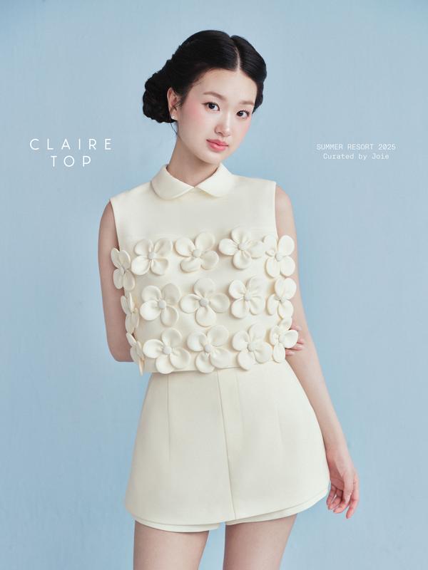 JOIE DES ROSES - Áo sát nách croptop cổ sen đính hoa vải CLAIRE TOP
