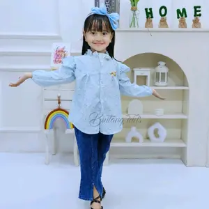 SETELAN ELORA RAMPLE KERAH MOTIF BUNGA CELANA JEANS CUTBRAY ANAK PEREMPUAN USIA 3 TAHUN - 12 TAHUN/SET ELORA VIRAL /SETELAN ANAK VIRAL/SETELAN ANAK TERBARU