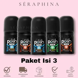 [ISI 3] Posh Men Roll On Deodorant - 50 ml | Anti-Perspirant Deodorant Laki Laki Tidak Lengket dan Tahan Lama