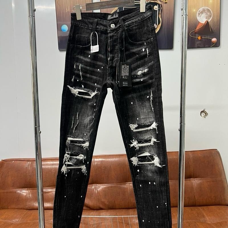Quần jean bò nam D2 slimfit đen xám wash rách tua sợi lót vải vảy sơn phong cách boy... 2