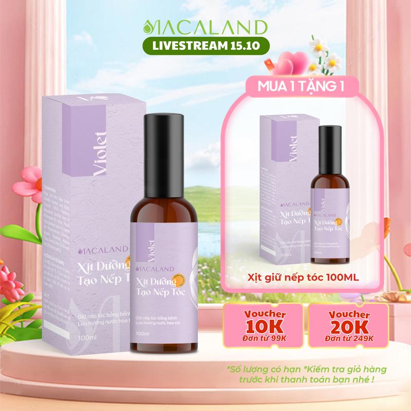 [LIVESTREAM] Xịt Dưỡng Giữ Nếp Tóc Tạo Kiểu Violet 3in1 MACALAND 100ml Lưu Hương Nước Hoa Sang Trọng, Cuốn Hút