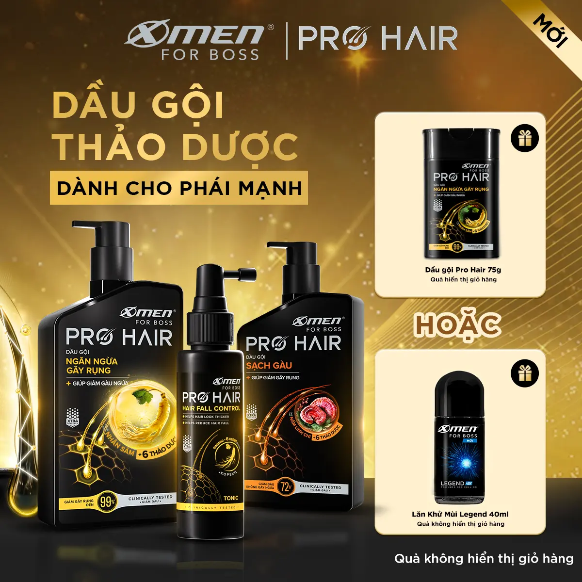 [MỚI][COMBO MUA 1 TẶNG 1] Dầu Gội Xmen for Boss Pro Hair Ngăn Gãy Rụng Tóc/Sạch Gàu 350g/Xịt Ngăn Ngừa Rụng Tóc + Tặng DG Ngăn Gãy Rụng 75g hoặc Lăn Legend 40ml-Chiết Xuất Nhân Sâm & 6 Loại Thảo Dược
