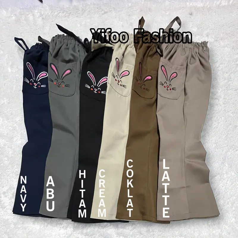 Celana Cutbray Anak Perempuan Usia 5-14 tahun Model Kantong Bordir Rabbit - YIFOO FASHION 3