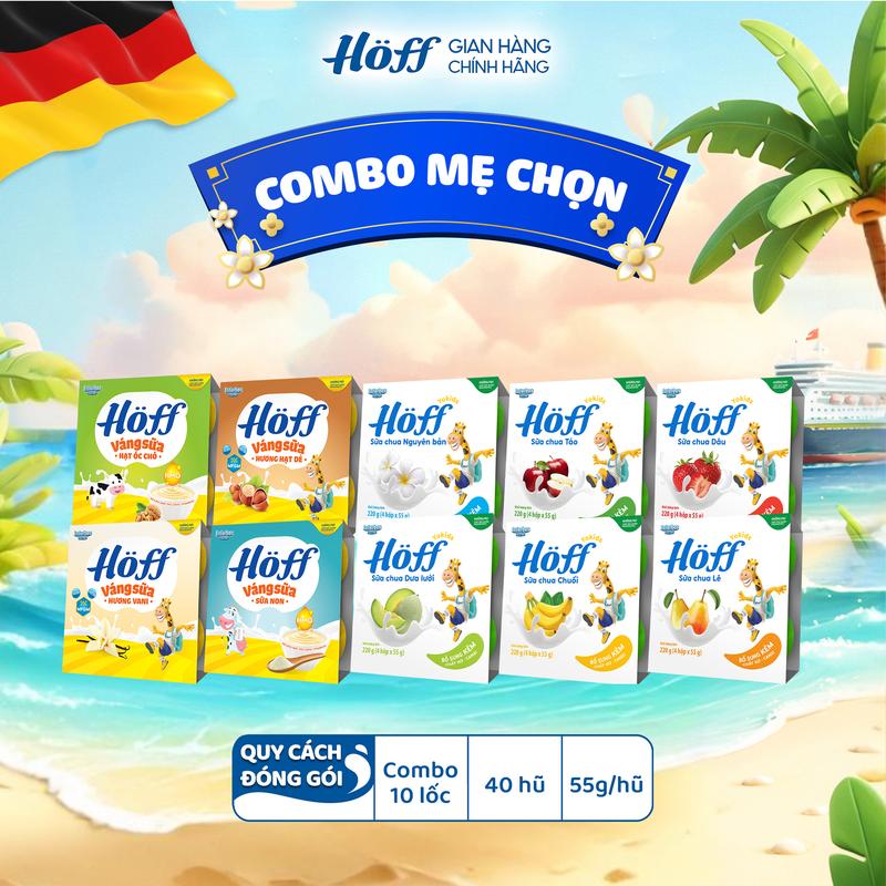 Combo Mẹ Chọn Sữa chua, váng sữa Hoff Mix vị bổ sung Canxi, Kẽm, HMO, MFGM, vitamin, men vi sinh cho bé hỗ trợ phát triển trí não, chiều cao, hệ miễn dịch 10 Lốc (40 hộp x 55g)