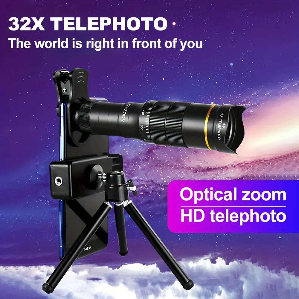 Outdoor 32X Phone Lens With Universal Phone Clip, Sturdy And Durable, Multi-layer Coating HD Lens, For Outdoor Travel And Concert