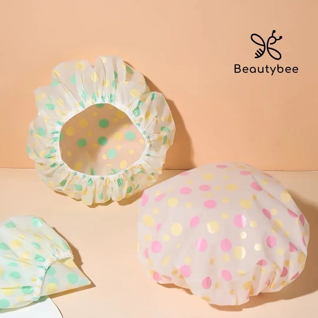 SHOWER CAP PLASTIK POLKADOT PREMIUM WATERPROOF (C0705) Hijau Pink