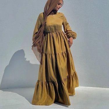 Baju muslim wanita drees 3 dara/susun katun linen rayon twill premium Nyaman Dress 7