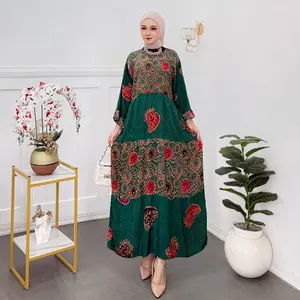 Daster Maura Batik Cap Asli Pekalongan Bahan Rayon Premium Super Ukuran Standart Lingkar Dada 110 cm Panjang Dress Rempel Semata Kaki Lengan Pendek 7 per 8 Kancing Depan Busui Friendly Tali Samping Kanan Kiri Motif Bunga Kekinian untuk Bumil Ibu Menyusui