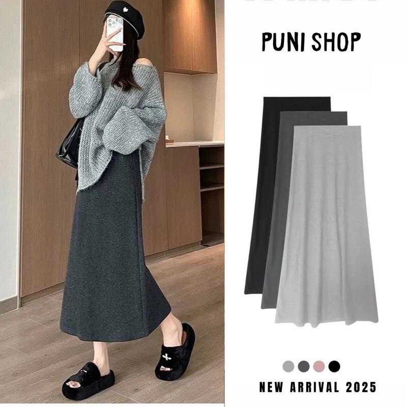 Chân Váy Dáng Dài Chữ A Chất Len Dệt Kim Lông Thỏ Lưng Chun Xẻ Sau Mặc Đi Học Đi Chơi Ddii Làm Công Sở Mùa Đông