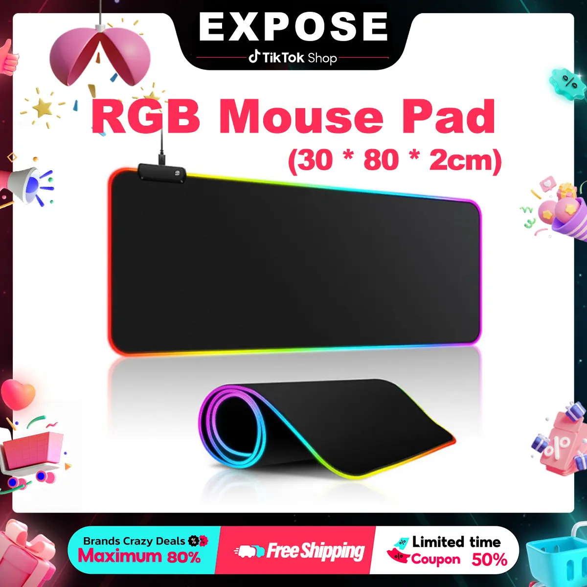 EXPOSE RGB LED Lighting Gaming USB Mouse Pad Waterproof Large Size RGB Mouse Pad (30 x 80 x 2cm) Computer