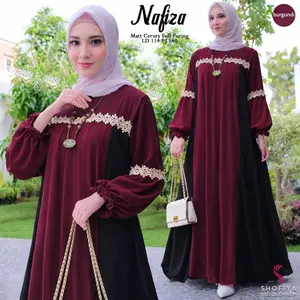 Gamis Nafiza Ceruty Baby Doll Full Furing Premium Kombinasi Renda Elegan Busui Friendly Jumbo