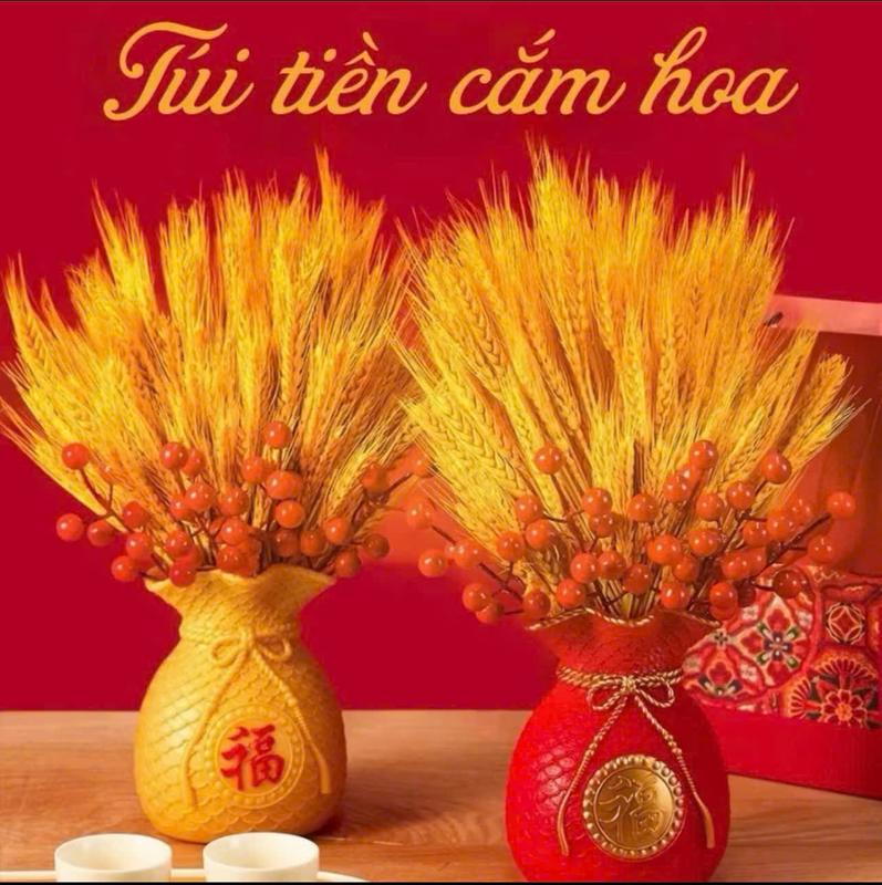  Bộ Bình Hoa Tài Lộc Bông Lúa Mạch 3 Món Gồm 1 Bó Lúa Mạch + 5 Nhánh Đào Đông + Bình Cắm Decor Lọ Hoa Decor Phòng Trang Trí Nhà 