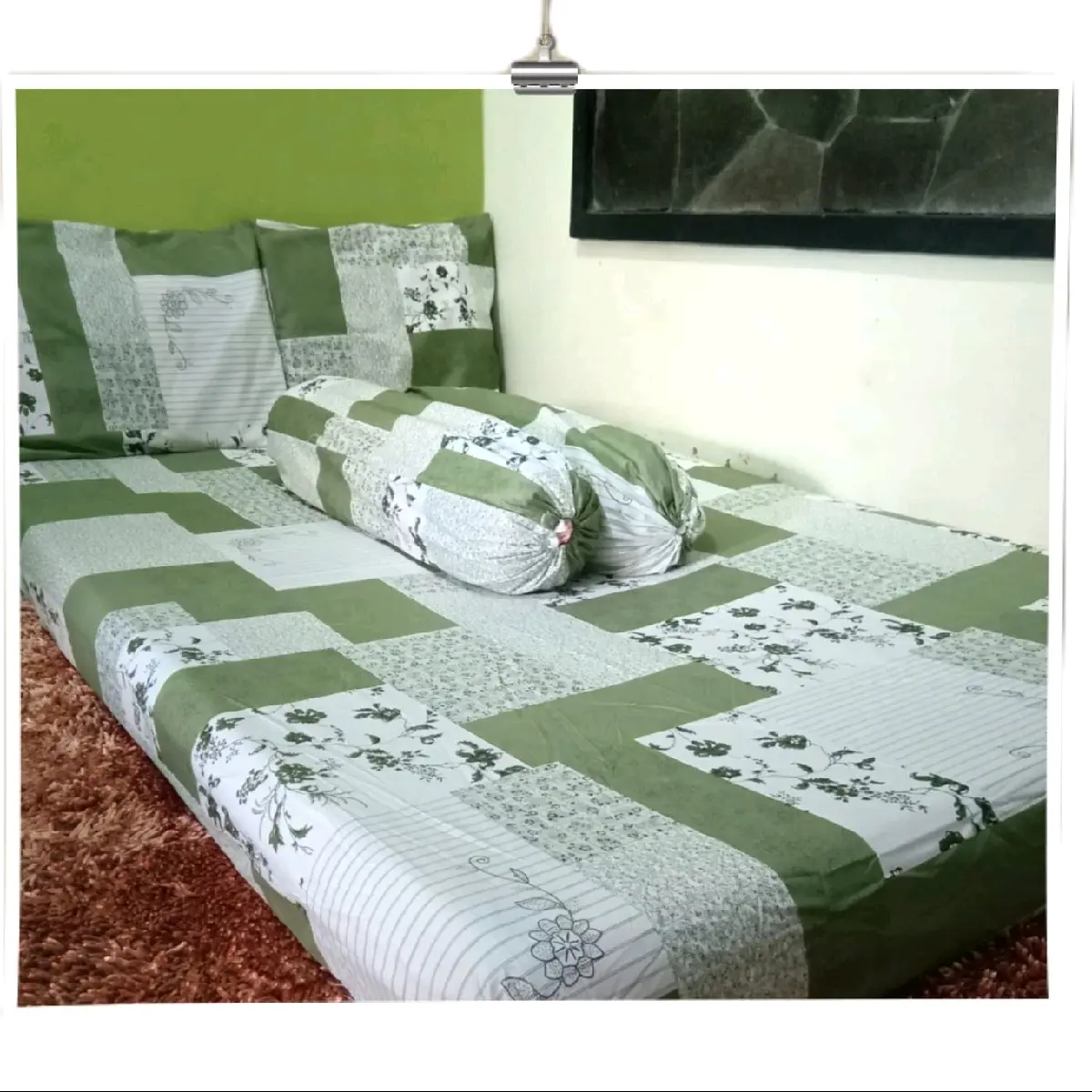 Sprei Katun Motif Abstrak Minimalis Hijau 90x200 120x200 160x200 180x200 200x200 Karet