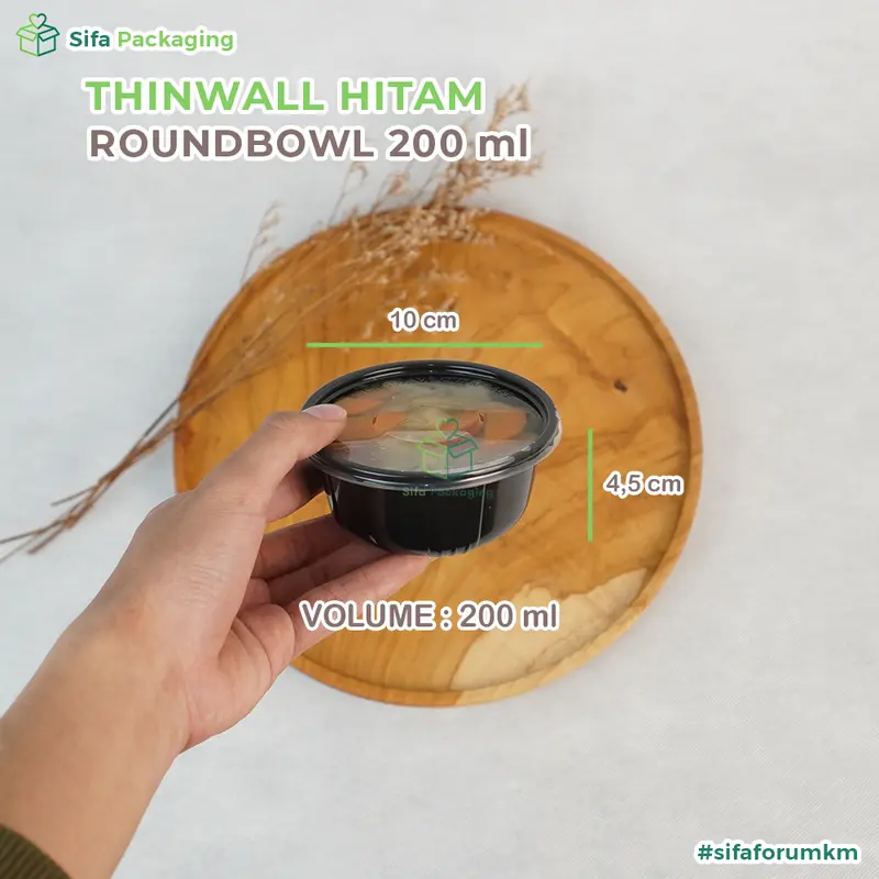 [25 PCS] Thinwall Mangkok Bulat + Tutup 200ml 400ml   Round Bowl Hitam Wadah Plastik Tempat Kue Snack Food Container Mangkuk Bubur Baso 3