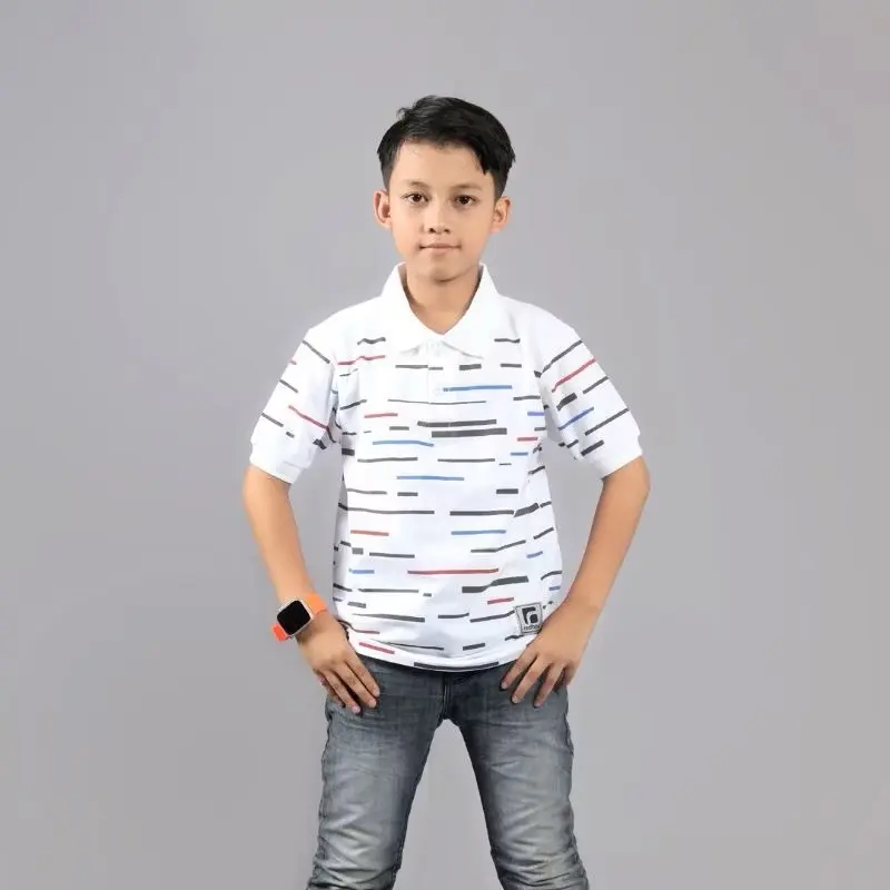 Kaos Kerah Anak Tanggung Remaja Junior Premium Katun Lacos Putih Navy Coklat REDBOX Original