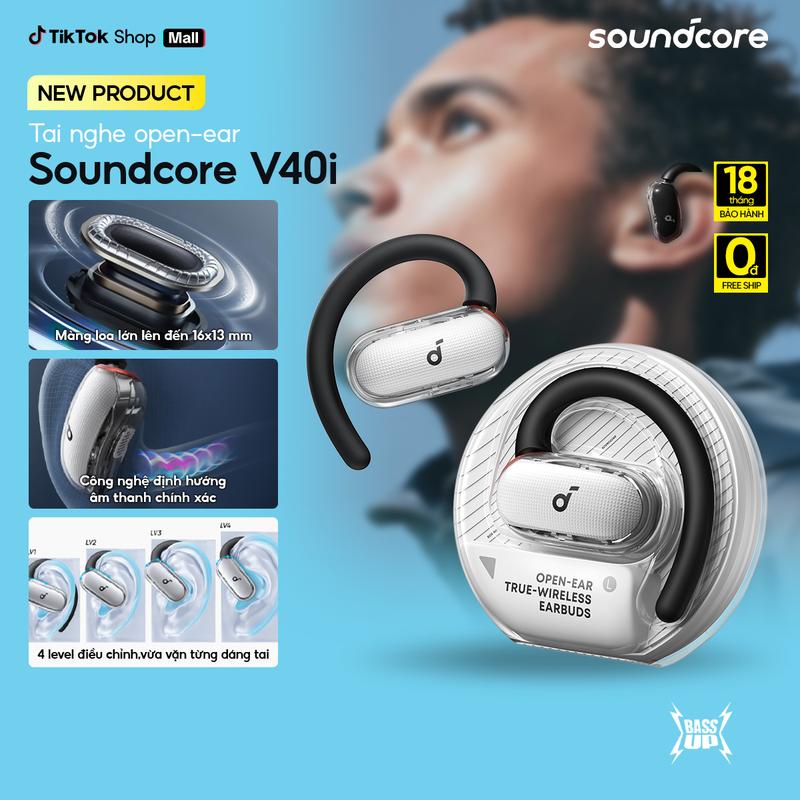  Tai nghe vành tai bluetooth Open-Ear Soundcore V40i | Màng loa lớn| 4 Mức đeo tai| Dịch thuật AI trên App- Tai nghe thể thao Bluetooth không dây-Bảo hành 18 tháng- Hàng chính hãng 