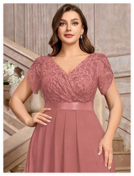 half lace long dress Elegant V-Neck Half Sleeves Long Lace Chiffon Wedding Dress