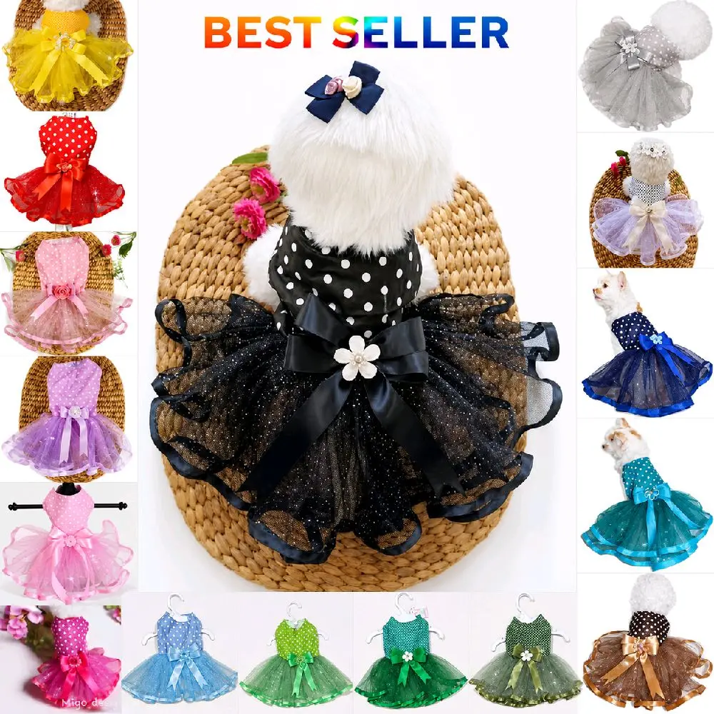Migo Design 103 BEST SELLER Byk Warna Baju Dress Polkadot Rok Susun Tile Tutu Gliter Korea Rainbow List Pita Satin Bunga Kucing Anjing / Pakaian AnaBul Jantan Betina Hewan Peliharaan / Pet Costume Pesta Kasual Gaun