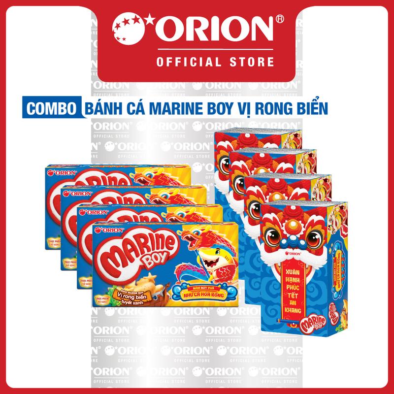 Combo 8 Hộp bánh Cá Marine Boy Orion vị Rong Biển Tuyết Xanh 35g hộp