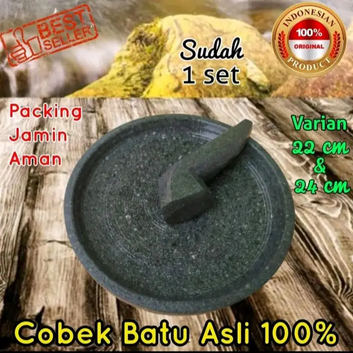 cobek 100 % asli batu / diameter 22cm & 24cm / free ulekan Kitchenware