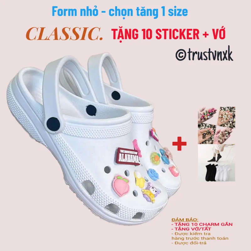 Dép clog classic [TẶNG VỚ +10 cham gắn dép]  quai ngang nam nữ đế 3cm đúc nguyên khối chống trơn trượt êm nhẹ 4