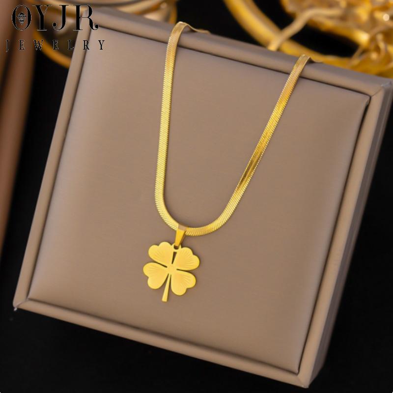OYJR dây chuyền titan không gỉ cỏ 4 lá vòng cổ không gỉ nữ