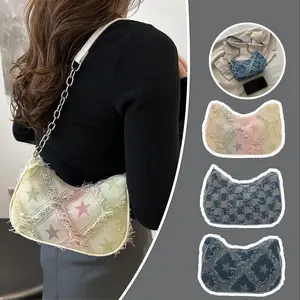 Tas Bahu Wantia Shoulder Underarm Bag Aesthetic Anak Wanita Chic Rantai Denim Lucu