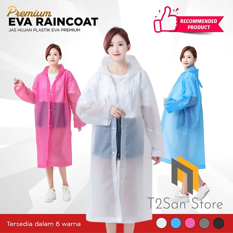 Jas Hujan Terusan Polos EVA Premium Raincoat Unisex Dewasa Transparan 0