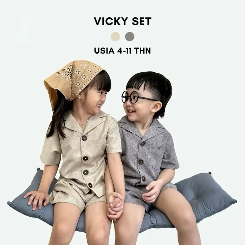 VICKY SET - Fashion Baju Anak One Set Lengan Pendek Laki laki dan Perempuan