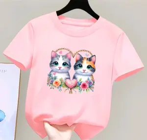 Baju Anak Anak Cowok Cewek  nyaman dipakai sehari hari motif dua kucing imut