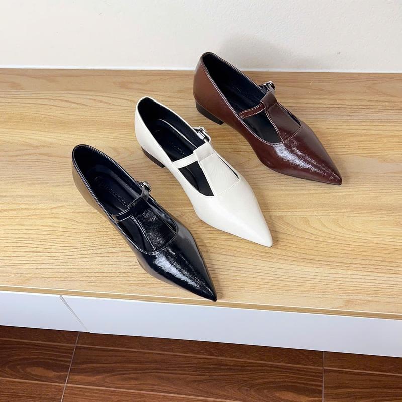  Phúc Minh  TH-63  Giày Bệt Nữ Sang Chảnh Mũi Nhọn Ôm Chân Đế Cao 2cm Size 35-39 Màu Nâu Đen Kem Chất Liệu Da Mềm Dẻo Thanh Lịch Cho Học Tập & Làm Việc 