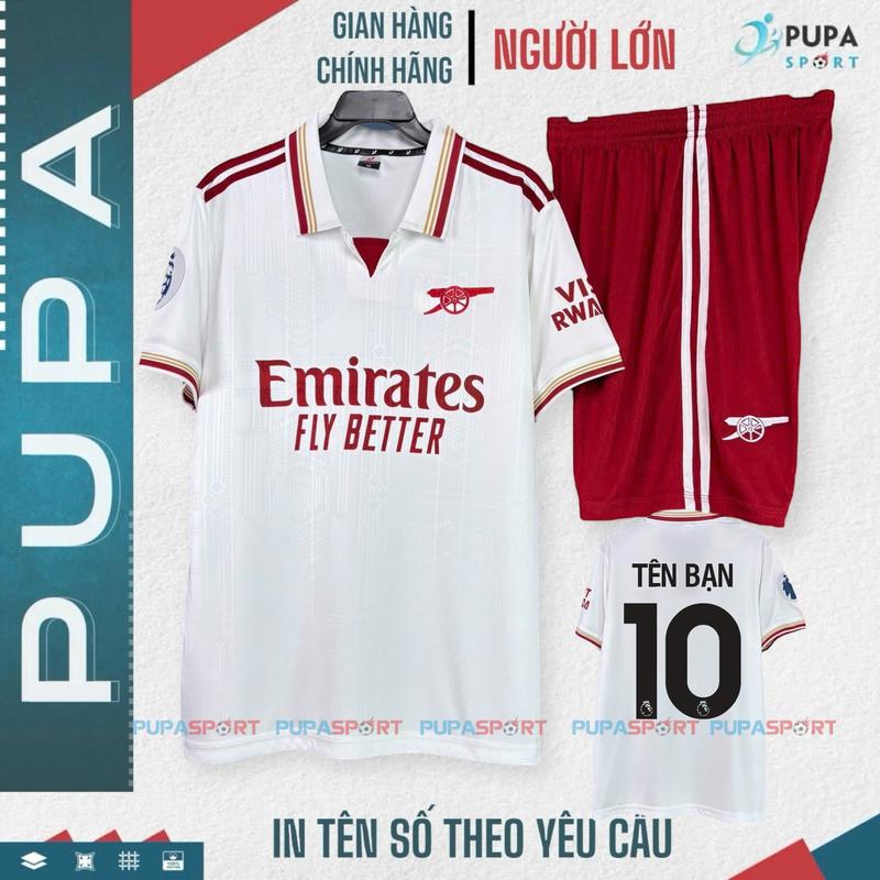 Bộ Quần Áo Bóng Đá Jp , Clb Ar sen nal 25/26 Sân Khách - Màu Đỏ Trắng Ngà, Vải Thun Lạnh Cao Cấp, Cho Nam Nữ, Có In Tên