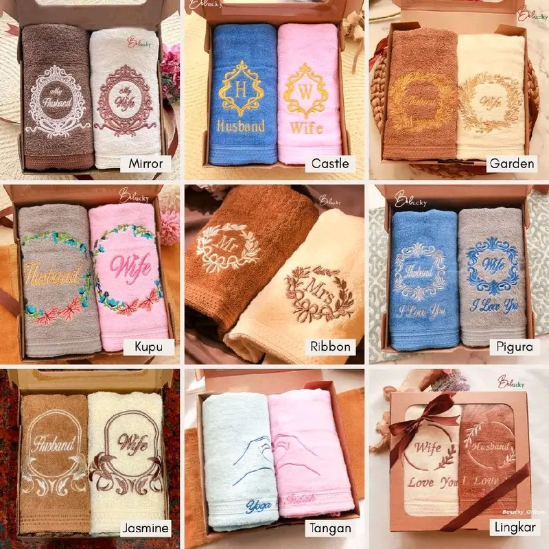 Handuk dan Kimono Bordir Premium Kado Pernikahan Seserahan Wedding Hampers- DUO SET 7