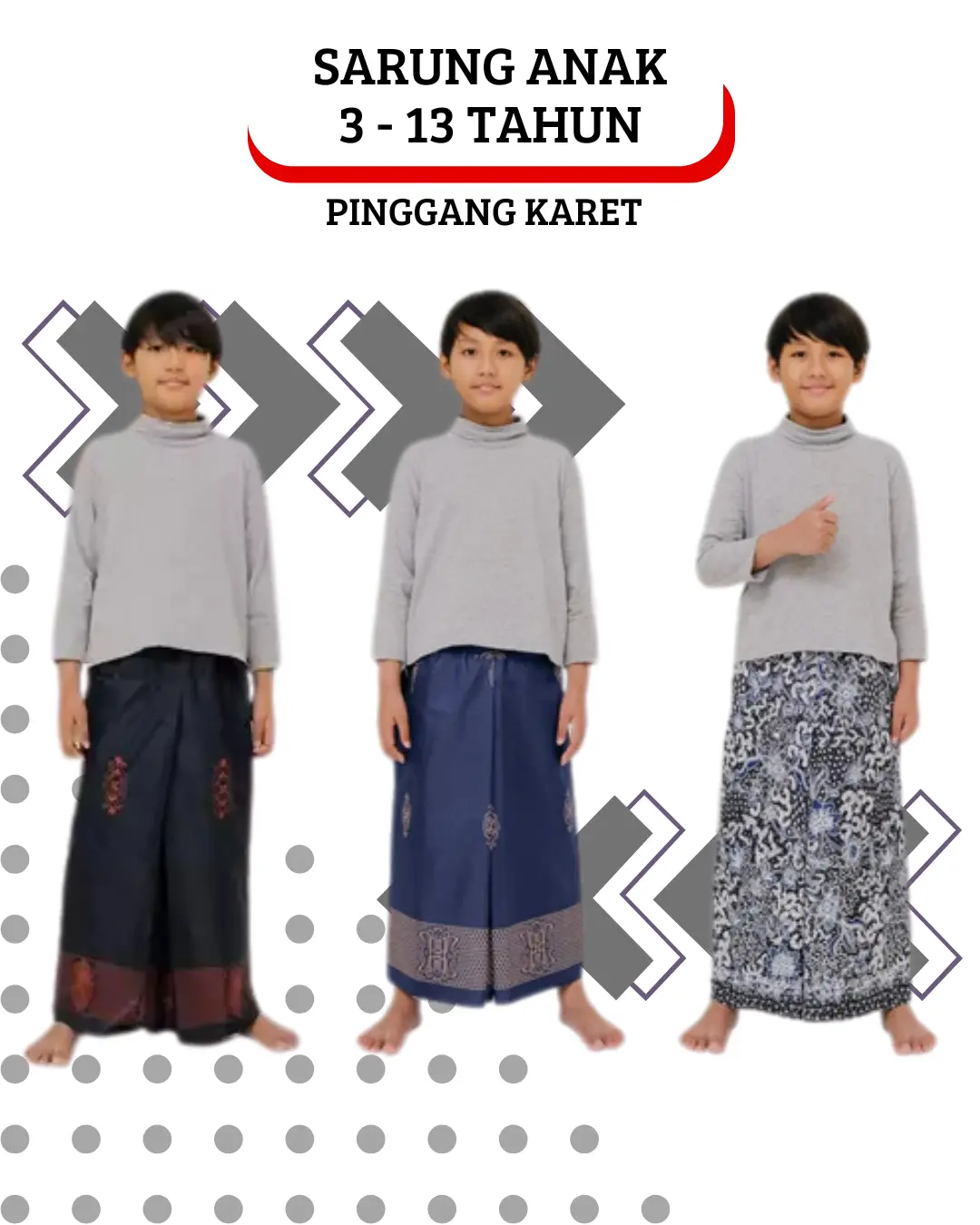 SARUNG ANAK INSTAN KARET PINGGANG USIA 3 - 13 TAHUN