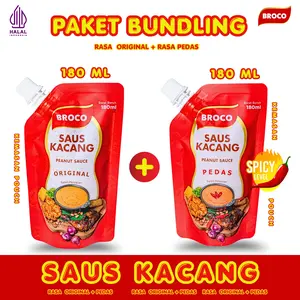BrocoFood - [2Pcs Bundling Saus Kacang Rasa Original dan Rasa Pedas] - Saos kacang serba guna- Saus Makanan Masakan Halal dan BPOM - Saus Kacang Pouch 180ml