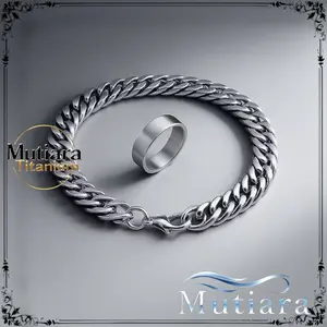 SATU-PAKET CINCIN DAN GELANG RANTAI TITANIUM MODEL PUNK PRIA DAN WANITA Bracelets
