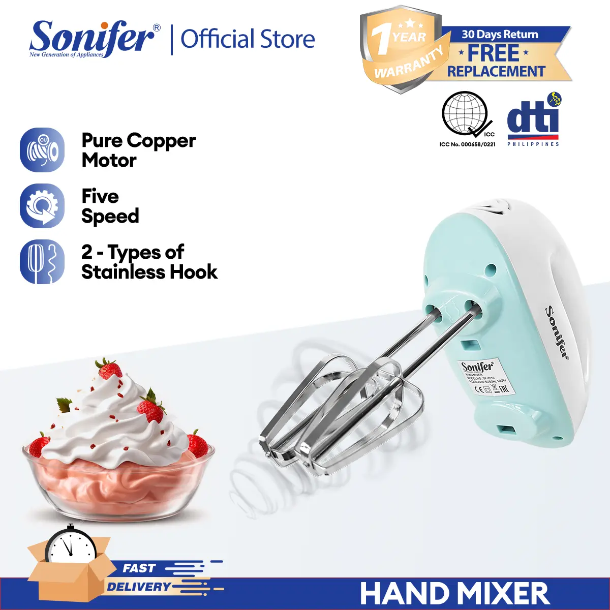 Sonifer Portable Electric Hand Mixer Electric Mixer for baking Egg Beater Mixer home kitchen tool