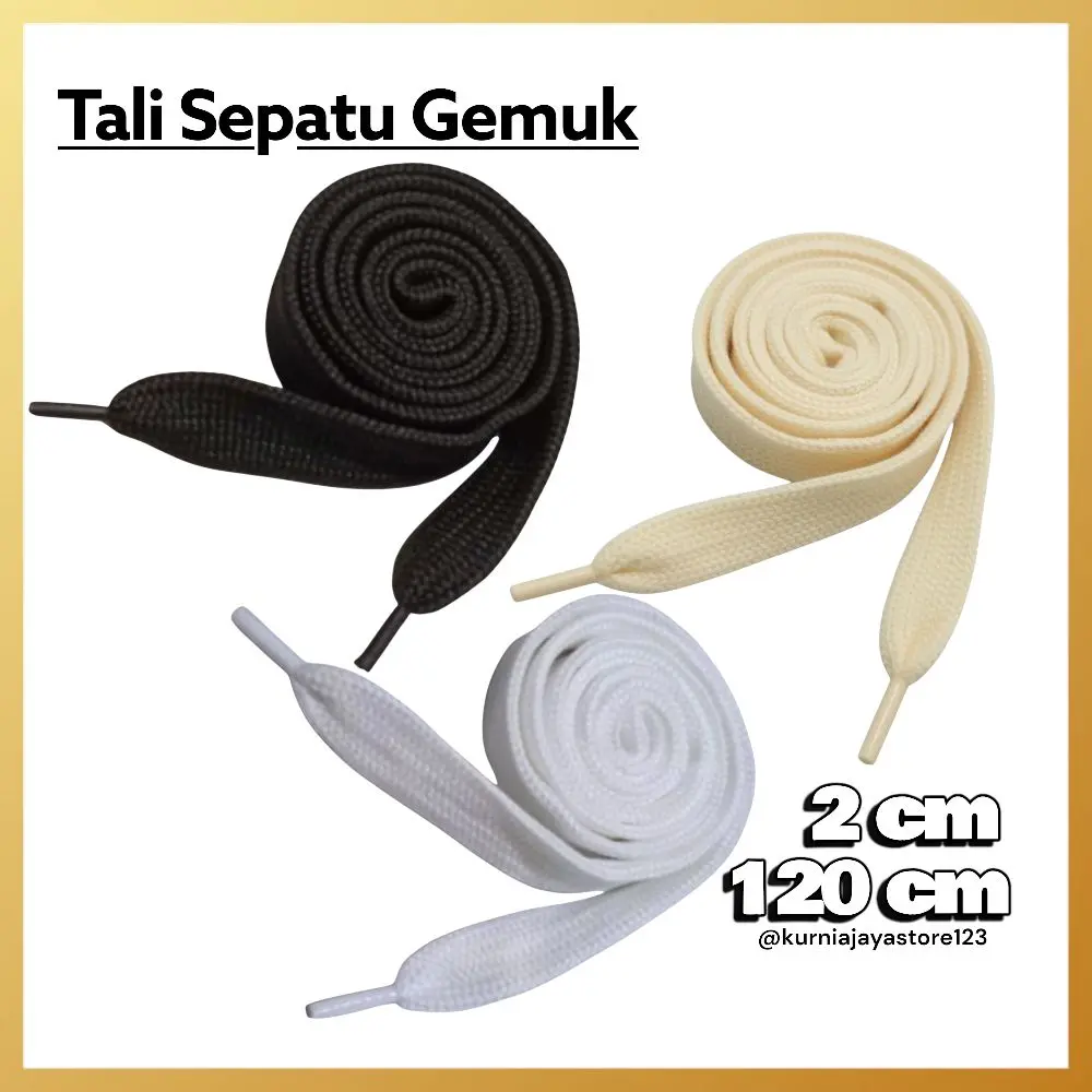 Tali sepatu BESAR GEMUK 2 cm 120 cm 2 pcs original sepatu gendut  shoe laces keren Pria Wanita Hitam putih GENDUT