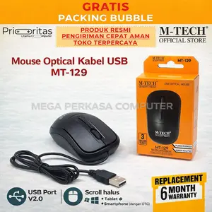 MTech Original Mouse Kabel USB MT129 MT 129 Hitam Good Quality - Laptop PC Computer FREE PACKING BUBBLE