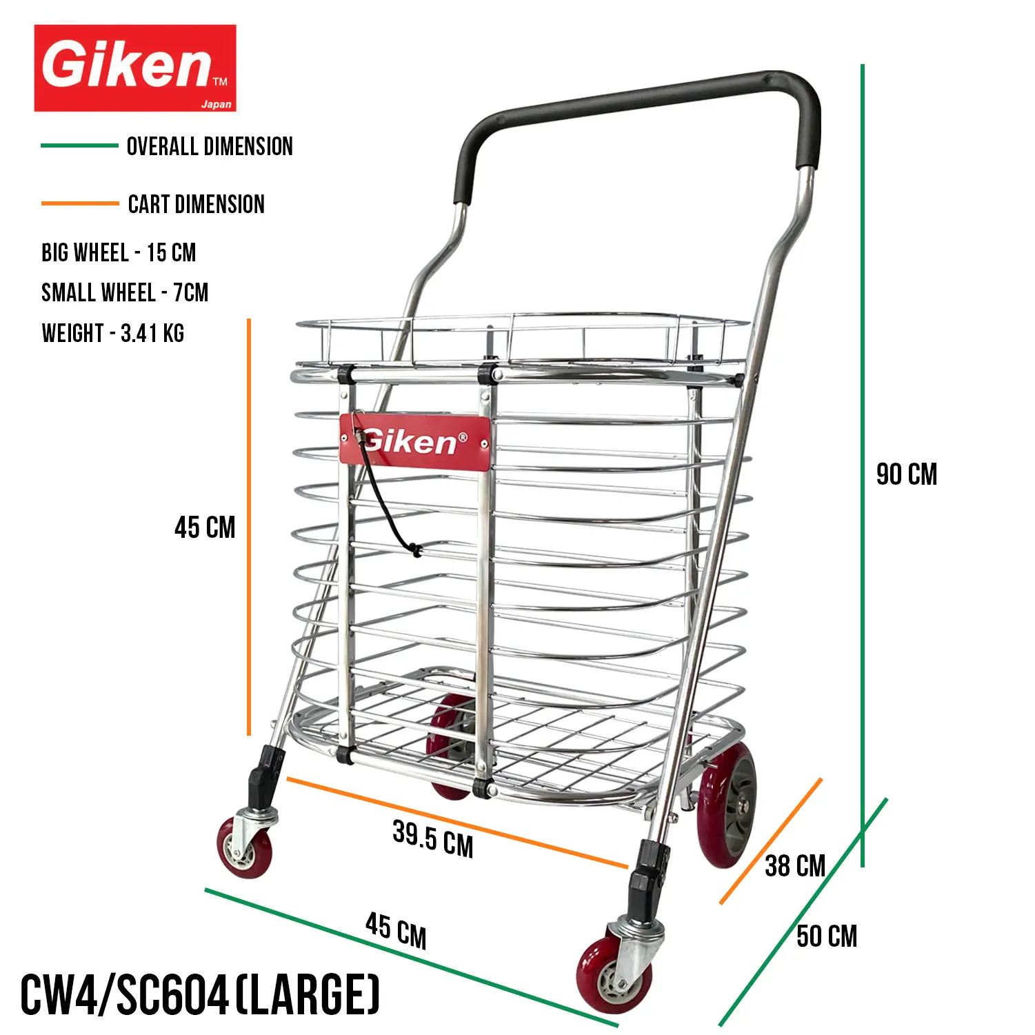 Giken Aluminium Grocery Shopping Cart Trolley [Light Weight] Medium and Large