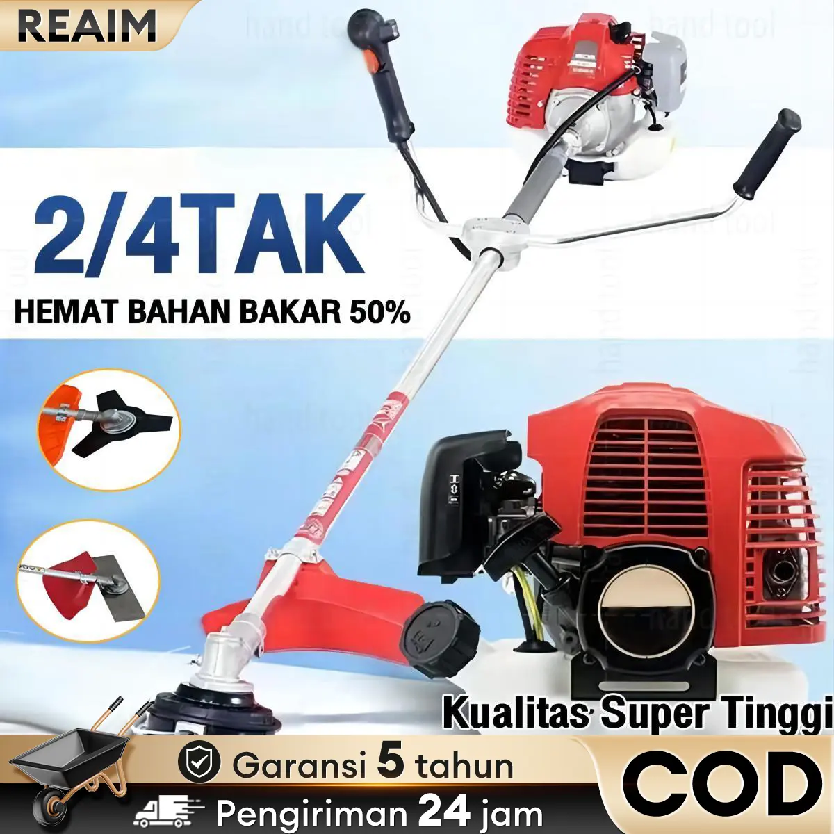 Reaim Mesin Potong Rumput gendong 4 Tak 10000R/MIN 2 Tak brush cutter 4 STROKE KUALITAS TERBAIK 55CC Tangki bahan bakar 1.2L