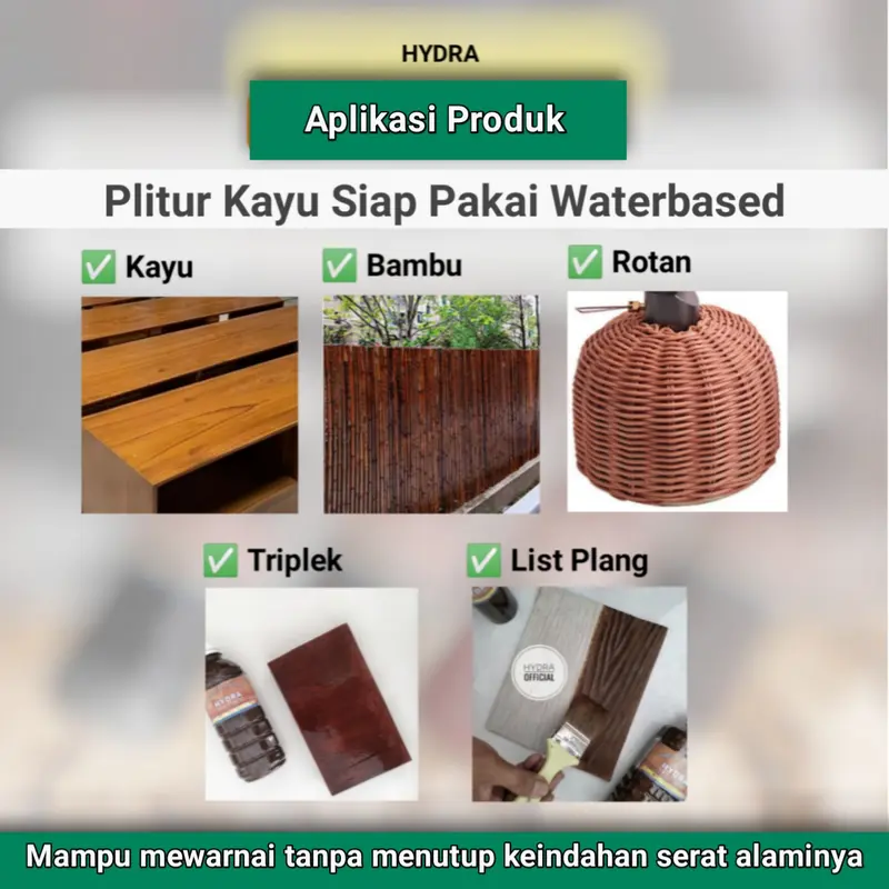 Poles Pewarna Kayu Siap Pakai Cat Plitur Kayu Murah 250ml Politur Waterbased 3
