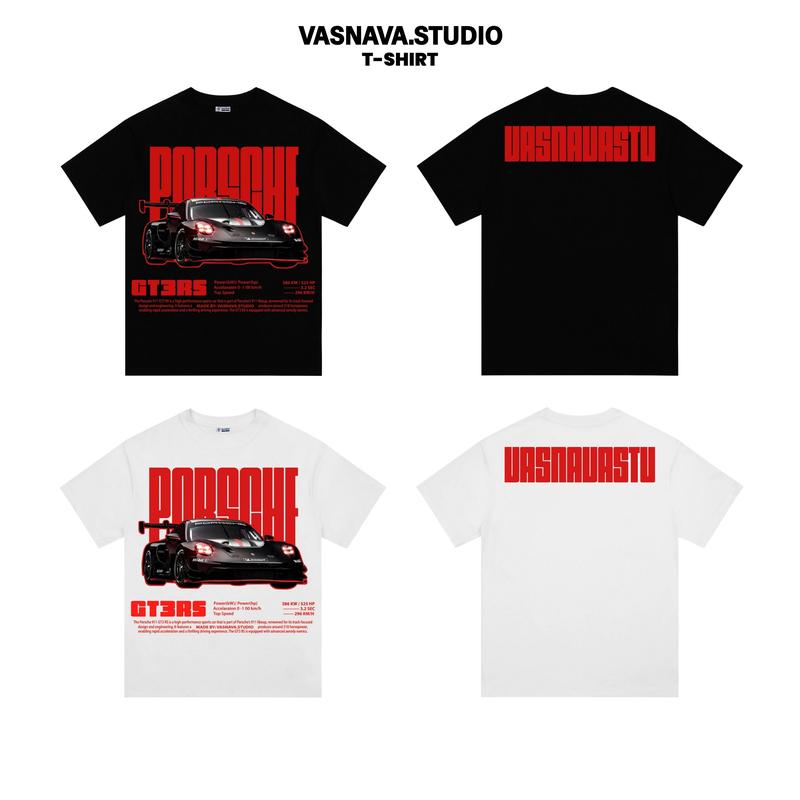 Áo Thun Vasnava Porsche911 - Cotton Nam Nữ Unisex Tay Lỡ Oversize Cổ Tròn Top Trend