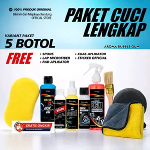 Terlaris No. 1 |  PAKET CUCI  KENDARAAN LENGKAP FULL BODY 5 ITEAM by FOURCLEAN Auto Care + FREE APLIKATOR. Wash wax, pengkilap body halus, pengkilap body kasar, engine degreaser, & semir ban (100ml)