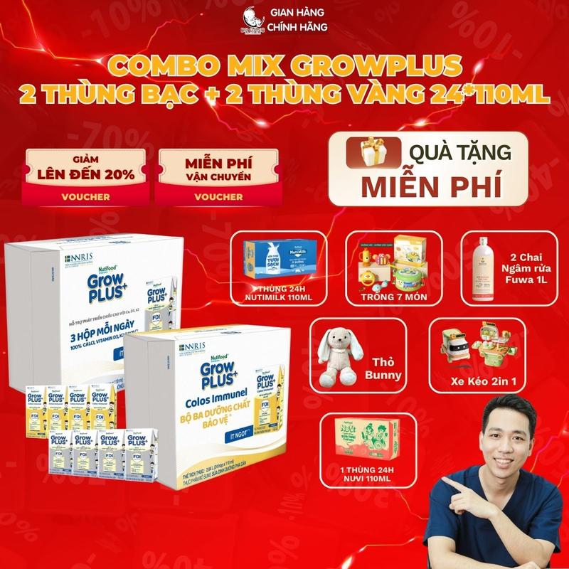 [Độc Quyền KOC]Combo Mix 48 hộp vàng + 48 hộp bạc Growplus sữa nước công thức cho bé hộp 110ml - Tặng quà